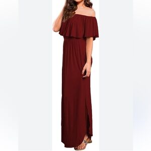 Verabendi Off the Shoulder Summer Long Burgundy Red Dress Size 8/10